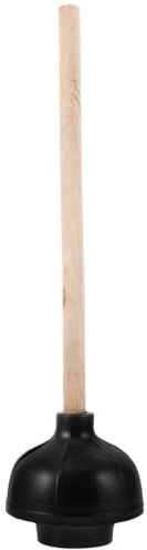 Mikikit Heavy Duty Natural Rubber Double-layer Toilet Plunger for Bathroom and Kitchen Sink, Strong Suction Drain Unblocker Tool for Toilet and Sink Clogs | Strong suction, bathroom kitchen unblocker, flexible head, long timber grip, robust drainage tool, black