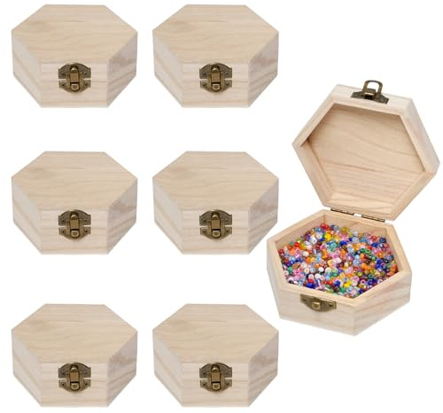 Sixfolo Kleine Holzkiste mit Deckel 11.5x10x5cm 6 Stück,Sechseckig