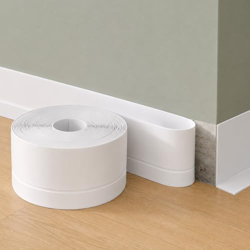 Gimars Battiscopa Morbido Adesivo 10M*5cm*2cm,Battiscopa Bianco Autoadesivo PVC Impermeabile Antiolio Antimuffa,Stricia di Chiusura per Parete Piastrelle da Cucina/Bagno,Nastro Sigillante Bordino