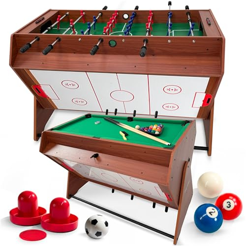 THUNDER SMART 3-in-1 Multifunktionstisch, Billard, Airhockey, Kicker | 3 Spiele in einem, MDF-Platten, 126 x 82,5 x 84 cm, 35 kg, Zubehör inklusive