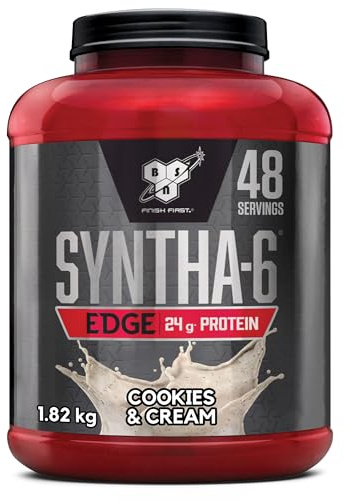 BSN Nutrition Protein Powder Syntha 6 Edge Low Carb and Sugar Whey Protein Shake with Whey Protein Isolate and BCAAs, Muscle Gain Powder, Cookies & Cream Flavour, 48 Servings, 1.87 kg