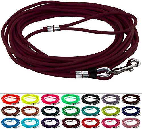 LENNIE Runde BioThane Schleppleine für Hunde ab 25kg, Ø 8mm, 5m lang, mit Handschlaufe, Weinrot
