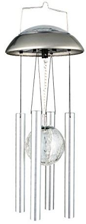 Windspiel LED Dekoleuchte Solarlampe Glaskugel mit Klangröhren aus Edelstahl