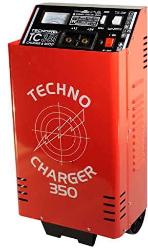 TECNOWELD - Chargeur de Batterie Professionnel TC350 12V-24V - 600Ah - Pour Voiture Camion et Utilitaire - Fonctions Charge Lente et Rapide - Protections Surcharges et Inversion