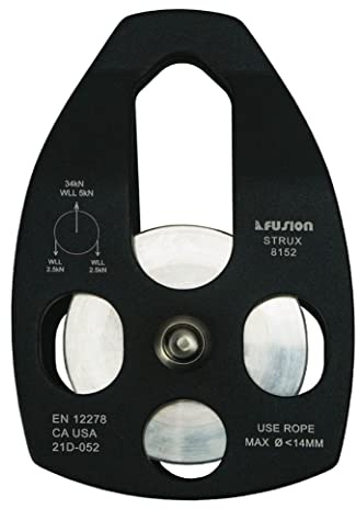 Fusion Climb Strux Pulley High Strength Aero Space Aluminum Alloy, Side Swing, Single Pulley, Smooth Rotation, Ideal for Multiple Anchors - 34kN MBS, TAA Approved