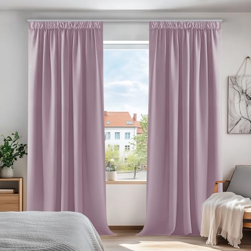 Deconovo Hitzeschutz Kräuselband Blickdicht Vorhänge Übergardinen Hellpink | 2er Set, H 260 x B 140 cm, Deckenschiene Vorhang, Gardinen Wohnzimmer, Schlafzimmer Vorhänge, Kinderzimmer Gardinen Mädchen
