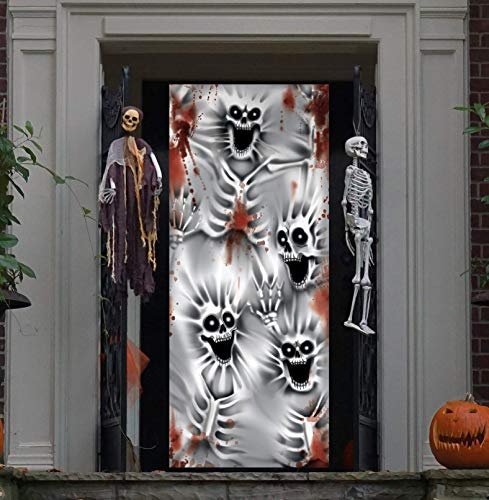 JOYIN - Cubierta de puerta de esqueleto aterrador con diseño 3D de 80 x 180 cm para Halloween, ideal para puertas, ventanas y paredes, decoración interior y exterior.
