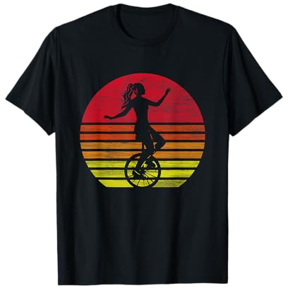 Geschenke für Einradfahrerinnen Damen Retro Einrad Mädchen Silhouette T-Shirt Schwarz S Klassische Passform Crew Neck Kurzarm