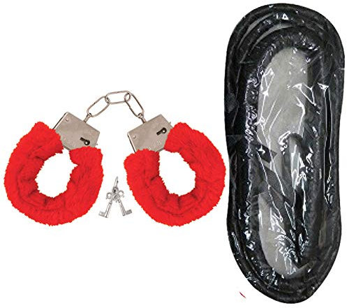 Roter Valentins-Handschellen mit Schlüsseln, aus Fell und Passionierte Peitsche, Party-Kostüm-Set