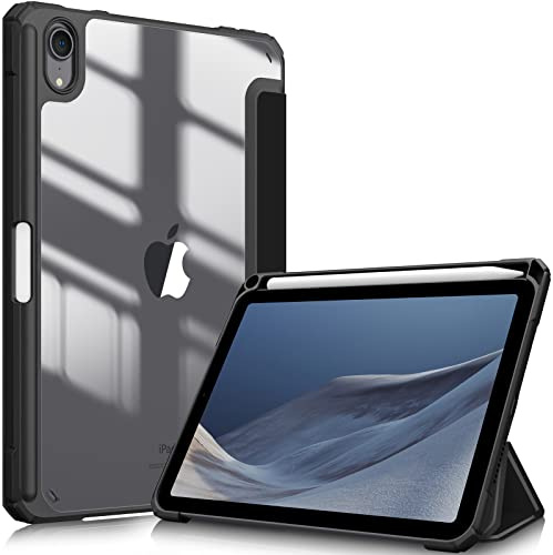 Fintie Hybrid Hülle für iPad mini 7 (A17 Pro) 2024/ iPad mini 6. Gen 2021 | Stoßfeste transparenter Hartschalen-Rückseite Schutzhülle mit Stifthalter, Schlank Ständer Tablet Case, Schwarz