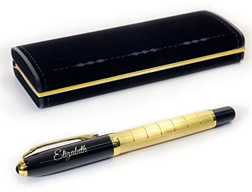 CustomDesign.Shop Personalisierter Premium Tintenroller Stift im goldenen Design + Geschenkbox | Schaffen Sie ein ganz einzigartiges Geschenk | Lasergravur