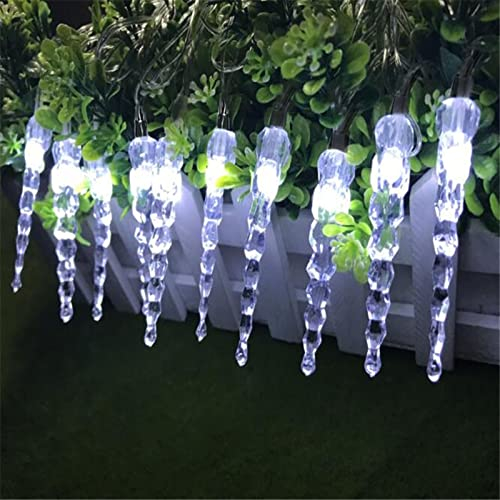 KEEDA 50 LED Solar Eiszapfen-Lichterkette für den Außenbereich, Garten, Terrasse, Zaun, Weihnachtsdekoration (weiß)