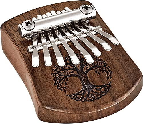 Sonic Energy Mini Kalimba, 8 Töne, Schwarzes Walnussholz (KL801TOL) | C-Dur, 440 Hz, matt, Baum des Lebens-Relief, Schwarzes Walnussholz, Stahl