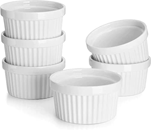 LATRAT Soufflé Moulds, Set of 6, Oven-Safe, Creme Brulee Bowls Made of Ceramic, Dessert Bowl, Muffins (White)