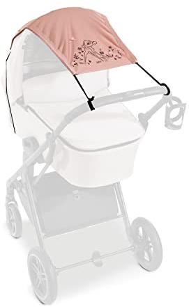 hauck Universal Sonnensegel, Disney Bambi Rose - Baby Sonnenschutz mit UPF 50+ für Kinderwagen, Buggy & Babywanne, Flexibel Verstellbar mit Rollo Funktion, Klein Faltbar, Waschbar