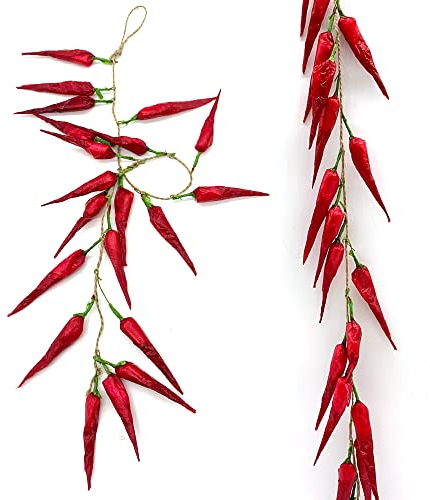 DHER Chili Dekoration Gemüse künstlicher Gemüse Zopf künstliches Gemüse Künstlicher Gemüsekranz für Zuhause, Küche, Garten, Innendekoration, realistische gefälschte Gemüsedekoration (#1)