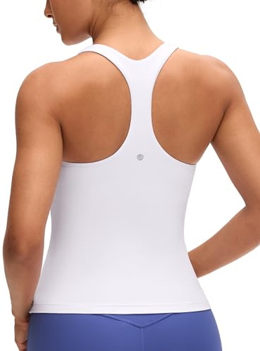 CRZ YOGA Damen Butterluxe Racerback Tank Tops mit Integriertem BH Sport Top Yoga Fitness Ärmelloses Oberteil Tanktops Weiss 38