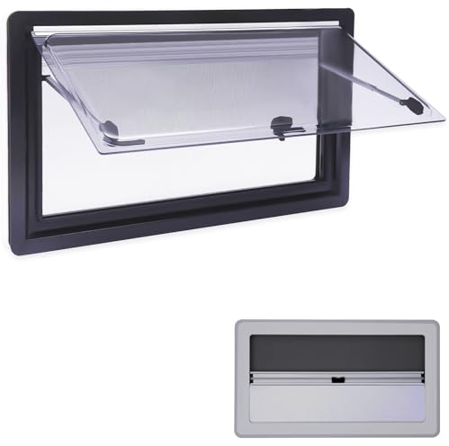 Wohnmobilfenster 900x500 mm Wohnwagen Fenster E13 Ausstellfenster Wohnmobil Fenster RV Externes Push Fenster mit Fliegengitter und integriertem Rollo Fliegengitter Seitenfenster für Van Camper