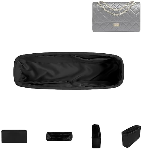 DGAZ Seide Handtasche Tasche Organizer für Chanel 2.55, Taschenorganizer Shaper Einsatz, Leicht Handtaschenorganisator mit 4 Innentaschen (Schwarz, 2.55 Mini)