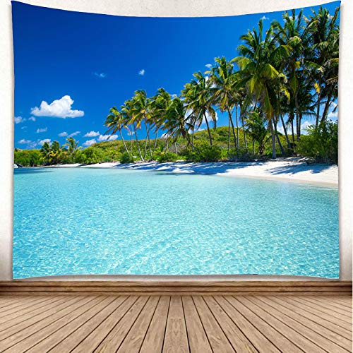 YISURE Tapisserie Plage Mer 355 x 230 cm Tapisserie Naturel Palmiers Feuille de Coco Bateau Mer Tenture Murale pour Salon Dortoir Décoration Maison Largeur 355 x Hauteur 230 cm
