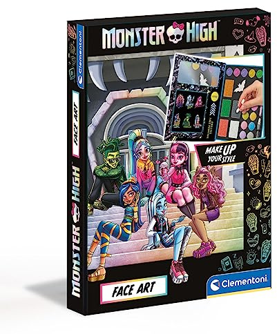 Clementoni - Monster High Face Art, Kit Truccabimbi e Face Painting Bambina 6+ Anni, Trousse Cofanetto con Lucidalabbra, Specchio e Colori Viso, 18788
