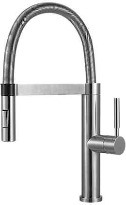 Küchenarmatur Einhebelmischer GT2086 mit Brauseschlauch mit Metallfeder - Edelstahl matt gebürstet, Hochdruck