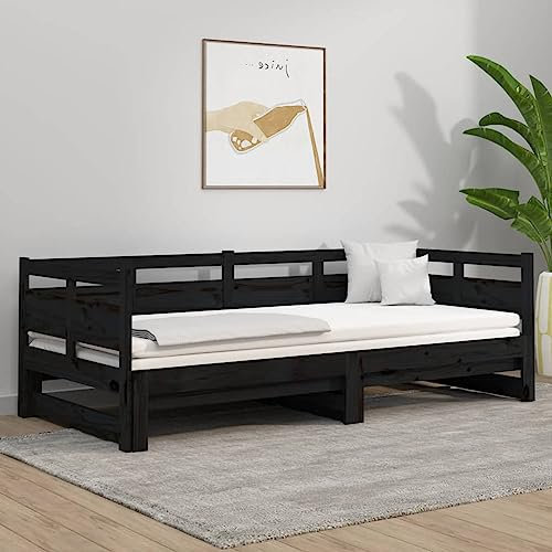 Homgoday Tagesbett Ausziehbar Schwarz Massivholz Kiefer 2x(80x200) cm Betten und Zubehör Model820321