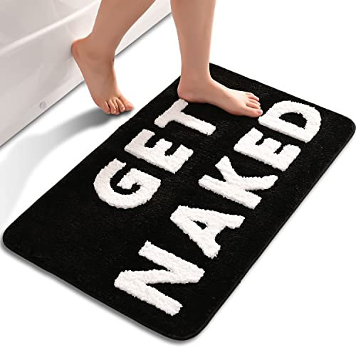 QJHOMO Get Naked Bath Mat Black and White Bathroom Mats 40 x 60 cm, Non Slip Bath Mats for Bathroom, Colourful Letters Soft Microfiber Bathroom mat, Machine Washable Rug