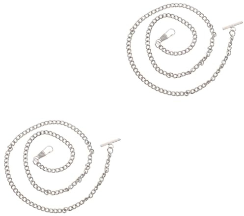 Abaodam 2stücke Vintage Metall Taschenuhr Kette Mit T-bar Schnalle Stilvolle Jeansgürtelkette Für Herren Und Damen Silber Für Anzüge Und Freizeitmode Perfektes Für -Fans
