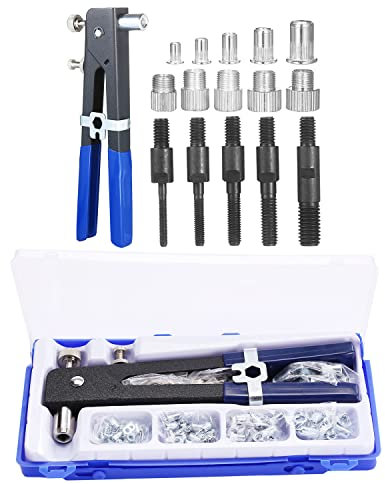 86 pièces Kit d'outils for écrous à rivets, écrou à rivets aveugles, clé à riveter manuelle, outil d'insertion fileté, pistolet à écrous à rivets avec assortiment d'écrous à rivets métriques M3 M4 M5