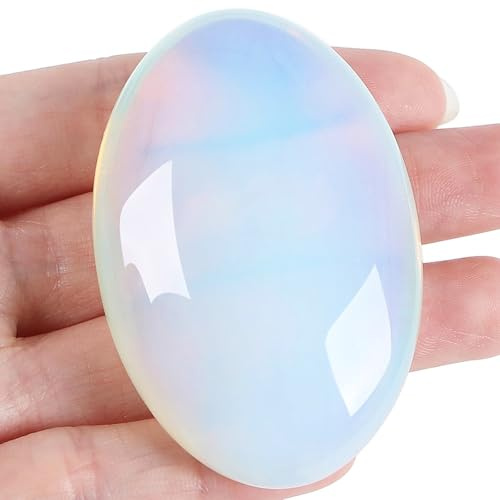 XIANNVXI 2.4 Groß Opal Stein Sorgenstein Kristalle Edelsteine Energiestein | Opal Handschmeichler Stein Worry Stone Opalite Natürliche Oval Stein Heilung Kristall Yoga Stein Spirituelle Geschenke