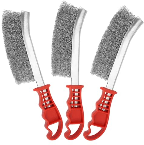 3 Pezzi Spazzola Metallica a Mano con Manico in Plastica, 235mm Spazzola Acciaio per Rimuovere, Spazzola Acciaio Lunga per La Pulizia di Vernice, Grasso Sporco, Ruggine, Sporco, Polvere(Rosso)