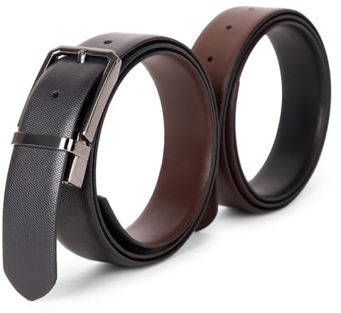 Glamicci Ceinture réversible en cuir véritable | Homme et femme | 33-34 mm de large | Ceinture 2 en 1 | Sangle de ceinture réglable pour s'adapter (2Noir/Brn, L : jusqu'à 101,6 cm de tour de taille à