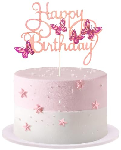 Tortendeko Schmetterling, 3D Schmetterlinge Deko Torte Happy Birthday Kuchen Deko Schmetterlinge Glänzend Kuchendeko Geburtstag Mädchen für Geburtstagsfeiern Mottopartys (Rosa Lila)