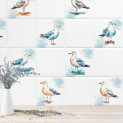 GRAZDesign Fliesenaufkleber Möwe Bad & Küche Maritime Aufkleber für Fliesen Klebefliesen - 10x10cm / 10 Stück