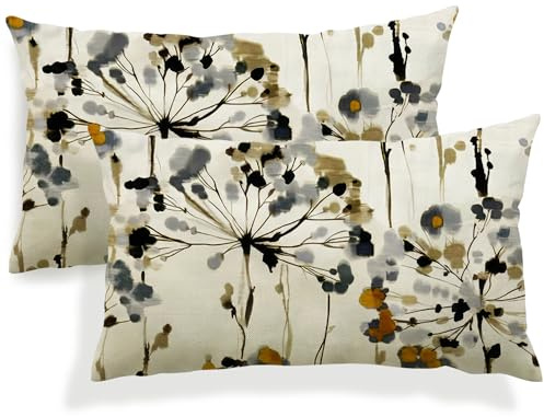 YCOLL Fundas Cojines 30x50 Juego de 2 Funda Cojin de Lino Cojines de Sofá Decorativos Floral Acuarela para Sofá Dormitorio Sala Estar Funda de Cojín Exterior 30x50cm