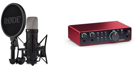 RØDE NT1 5a generación el micrófono con Condensador y Gran diafragma, Salidas XLR y USB & Focusrite Scarlett 2i2 4.ª Gen. Interfaz de Audio USB para Grabar, componer, retransmitir y emitir