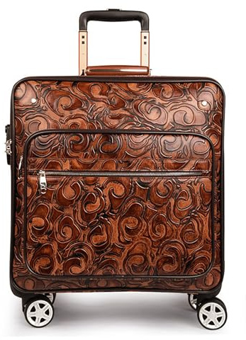 ZNBO Estuche de Carro de cáscara Dura, Maleta de Viaje Ligero y Robusto Material de Cuero de la PU, Equipaje de Mano con Mango telescópico, Cerradura TSA y 4 Ruedas,Marrón,20