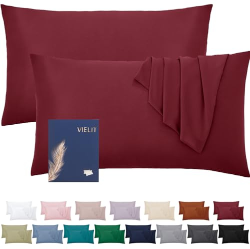 Vielit Kissenbezug 40 x 80 Öko-Zertifikat Weich Kopfkissenbezug 40x80 2er Set Mikrofaser Kopfkissen 40x80 Bezug Kissenhülle Für Kissen 40x80 Resistent Hypoallergen Rot