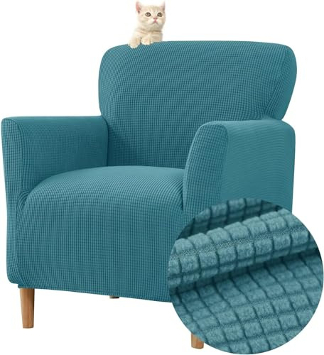 FZKun Stretch Sesselbezug Sesselhusse Elastische Jacquard Sofaüberzug Clubsessel Sessel Bezug, Weicher Sesselschoner mit Armlehne Sitzbezug Für Sessel Mit Armlehne Hussen Für Sessel (Türkis)