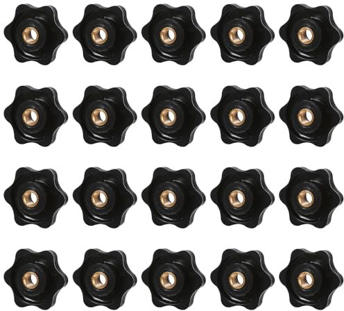 Oruola 20 Pack Bouton de Serrage à Filetage Moleté,Ecrou Étoile,Moleté ID 6mm,1/4 20 Étoile Tête Écrous De Serrage Bouton,Plastique Noir en Forme d'Étoile Tête Bouton pour les Mécaniques,Équipements