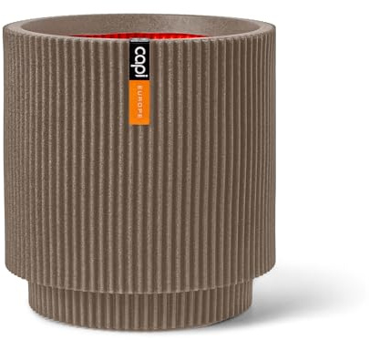 Capi Europe - Jarrón Cilindro Groove NL - 35x38 - Warm Taupe - Apertura Ø29 - Maceta para Uso Interior y Exterior - Made in Holland - KGVWT882