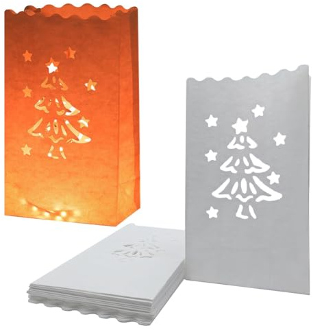 JAHEMU Lichttüten Papierlaternen Weihnachtsbaum Kerzentüten Kerze Taschen Weiß Candle Bags Weihnachten Dekorationen 20 Stück