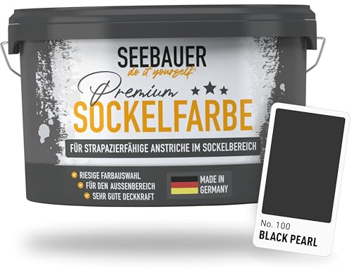 SEEBAUER diy Sockelfarbe Schwarz 2,5L für Außen (No. 100 Black Pearl) Rissfüllende Spezialfarbe für Fassade, Sockel und Dach - Geeignet für Putz, Mauerwerk und Beton