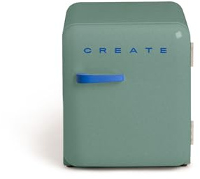 CREATE / RETRO FRIDGE 50 COBALT/Kühlschrank in Salbeigrün, Griff Kobaltblau / 85W, Minibar, eine Regalfläche, Retro-Design, 50cm, zwei Ablagen, 48L Fassungsvermögen, energiesparend, 50x44x49,8cm