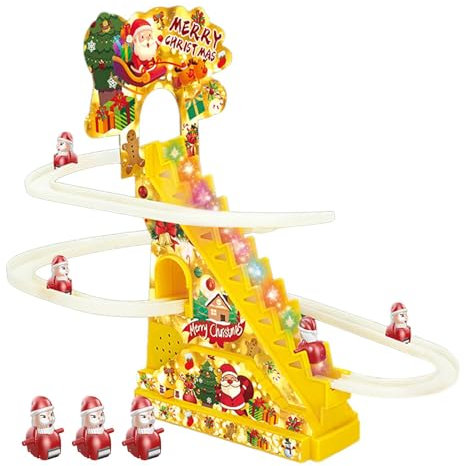 Teksome Elektrischer kletternder Weihnachtsmann mit Musik,elektrisches kletterndes Weihnachtsmann-Musikspielzeug, LED-Leuchten, Musik, Rennstrecke für Kleinkinder, batteriebetrieben, Automatisches