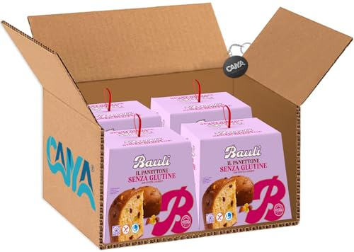 Panettone SENZA GLUTINE con UVETTA e SCORZE CANDITI (Gluten Free) confezione per bauli 400g [CAIYA® BOX da 4 Panettoni]