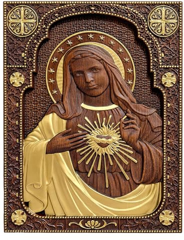 bgcarpenter Wooden Immaculate Heart of Mary Wall Decor Handmade Virgin Mary Wall Art Our Lady Statue for Home Decor-14 Inch
