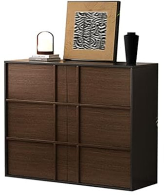 Commode rustique en bois avec armoire de rangement pour salon et bureau – Commode à tiroirs en noyer et noir, pour couloir, centre de divertissement (100 cm)