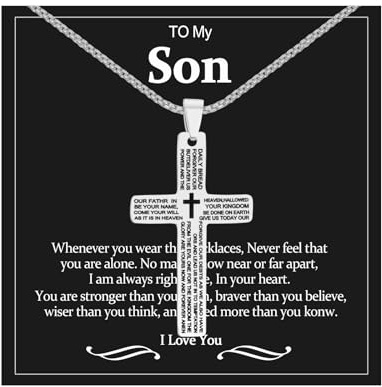 USEEDOVIA Cross Necklaces Gifts for Son/Grandson/Dad/Boyfriend, Mens Boys Chain Necklace Gifts for Men Boys Him, Cross Pendant Jewellery Presents for Birthday Christmas Valentines Day Graduation